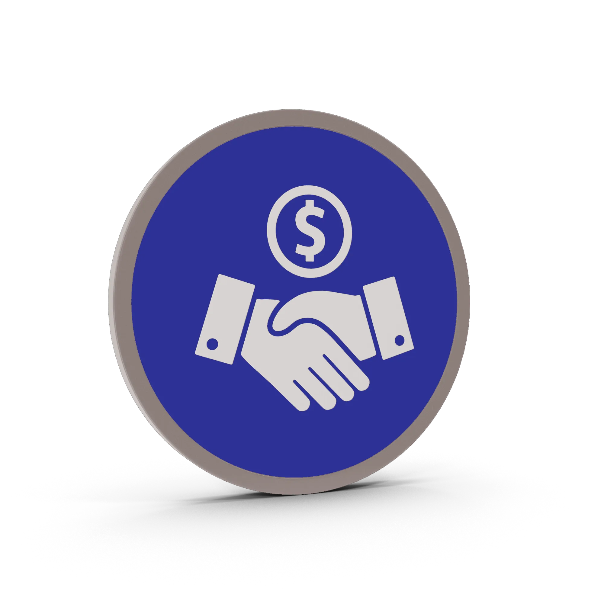 Icono de rentas con un apretón de manos y una moneda de dólar.